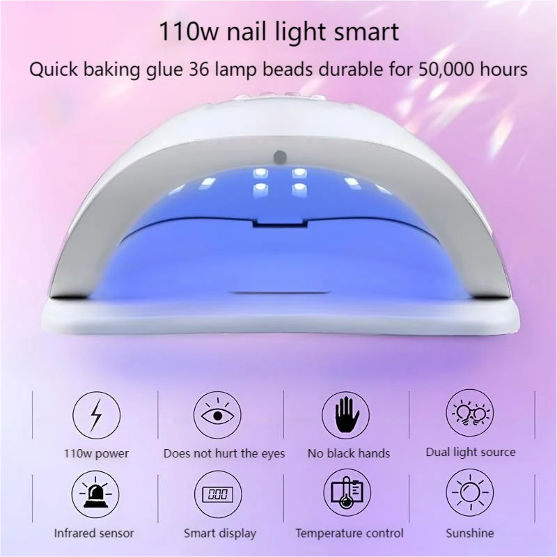 Lampada per unghie professionale da 110 W |   36 perline UV/LED |   Funzione timer + sensore automatico |   Polimerizzazione rapida per tutti gli smalti gel"