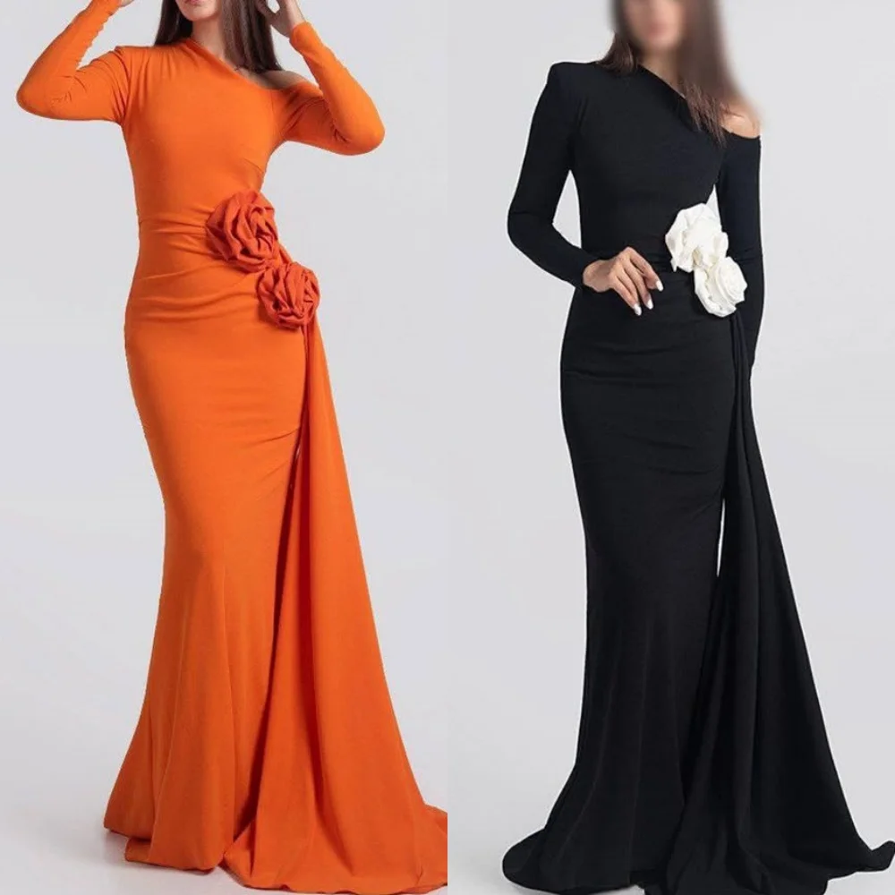 

Customized Modern Style Fashion Jersey Handmade Flower Pleat Mermaid Off-the-shoulder Long Dresses Bespoke Occasion Dresses Sexy