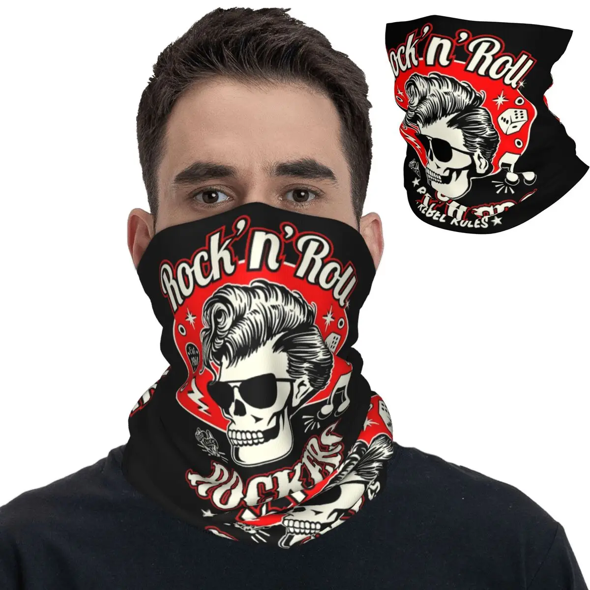 Rockabilly Rock And Roll Skull Bandana Neck Cover Printed Wrap Scarf Multifunctional Headband Running Men Women Adult Windproof