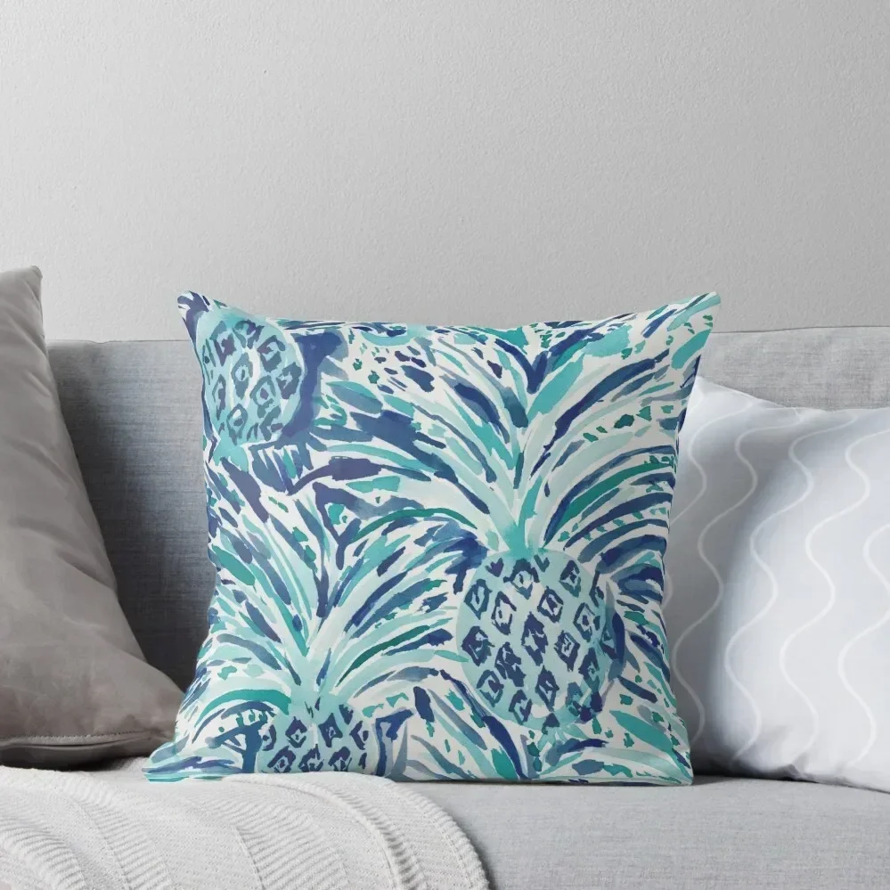 

PINEAPPLE WAVE Blue Painterly Watercolor Throw Pillow Custom Cushion Sofa Cushions Cover Luxury Cushion Cover pillow