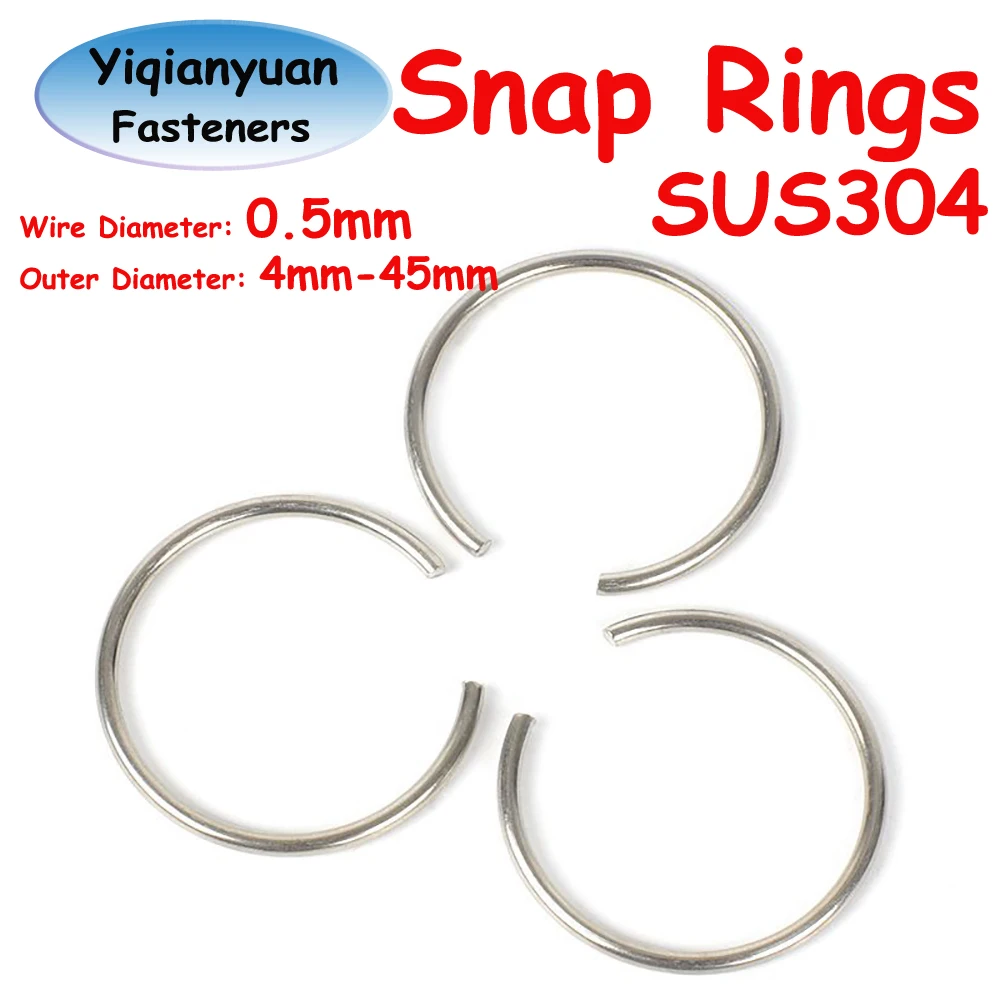 Yiqianyuan 10Pcs Round Wire 0.5mm Diameter SUS304 Stainless Steel Non-standard Snap Rings Hole Retainer Circlips for Shaft