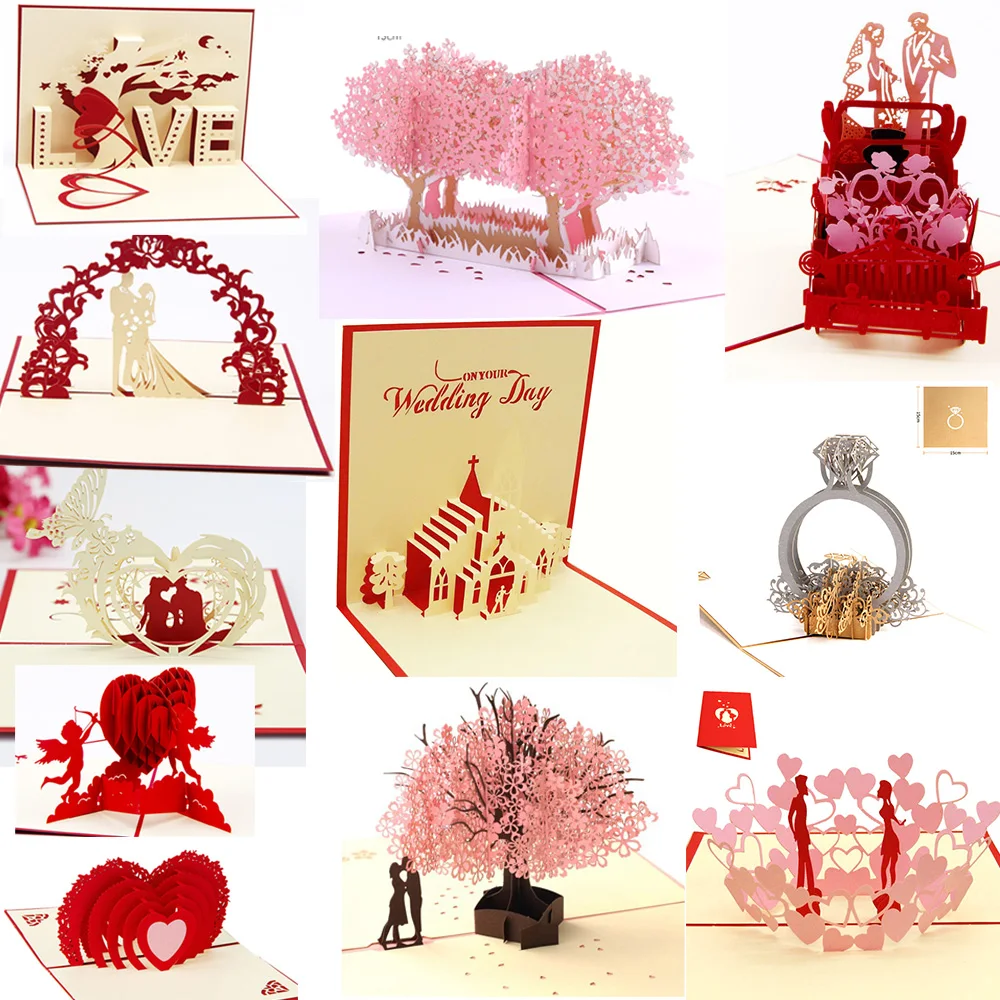 3DPop UP Cherry Tree Party Wedding Invitation Greeting Cards Laser Cut Valentine Wedding Birthday Thank You Card Gift Wholesale