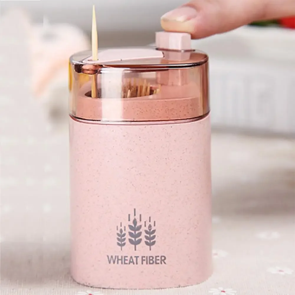 

Automatic Toothpick Holder Container Wheat Straw Kitchen Toothpick Bottle Toothpick Box Container Dispenser Holder