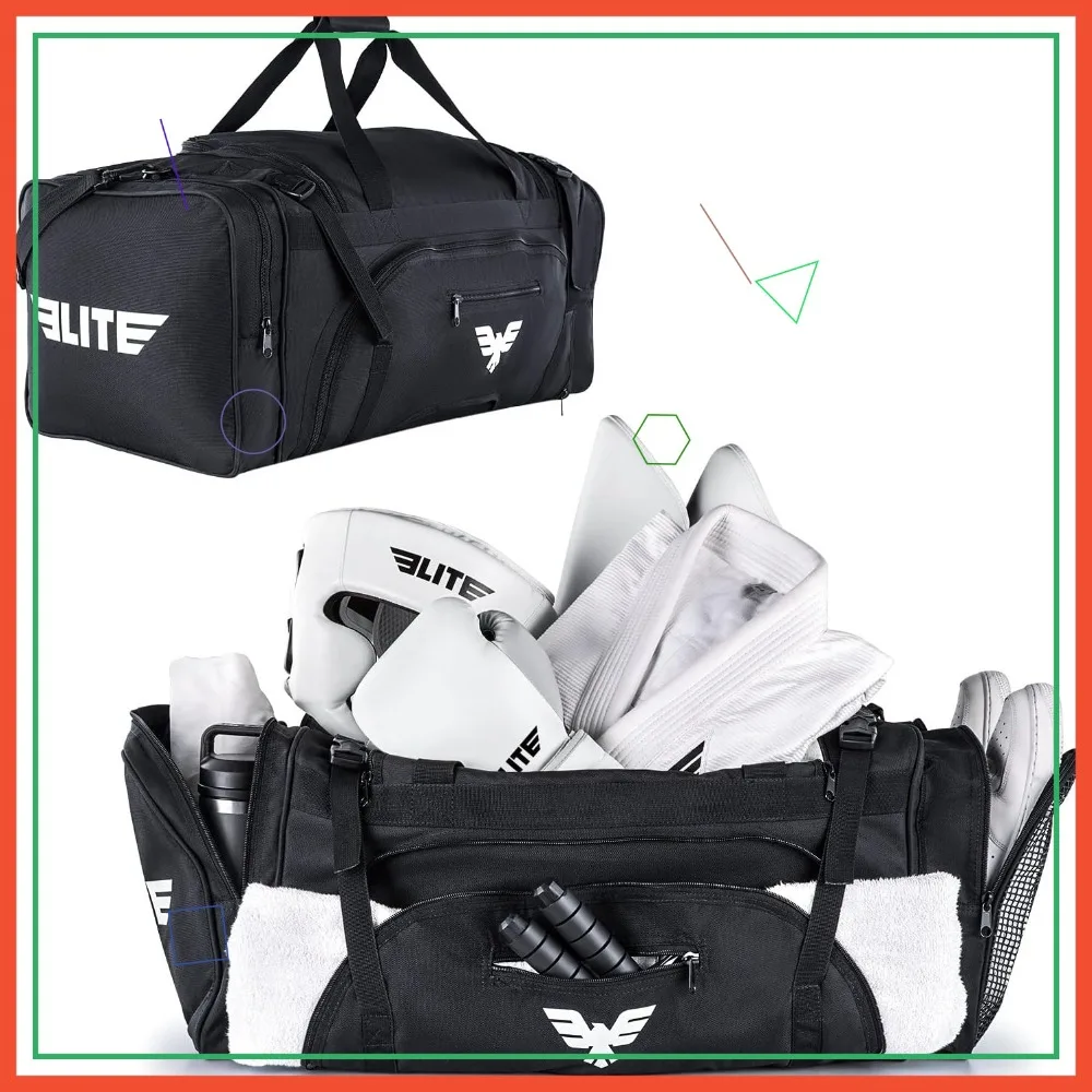 

Large 44L MMA Duffel Bag with Shoe Compartment & Adjustable Strap for BJJ, Martial Arts Gear