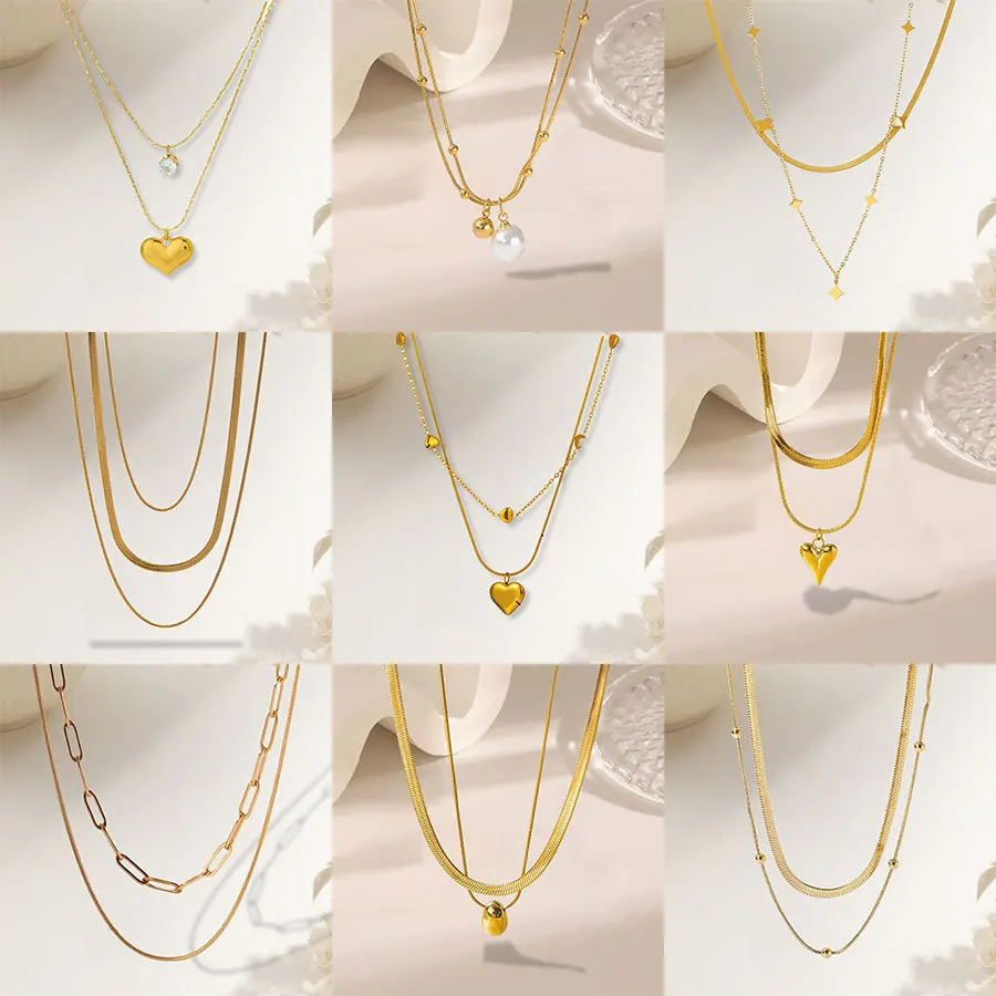 Stainless Steel Metallic Chain Necklace Basic Style Autumn and Winter Matching Waterproof Jewelry
