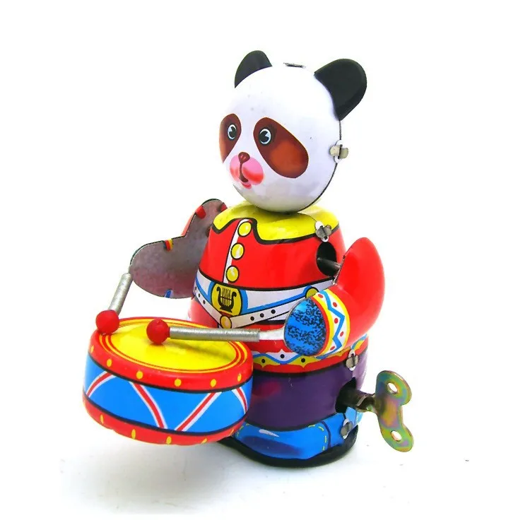 MS566 Giocattolo di latta, Panda che suona la batteria (in piedi) Tintoy Collezione retrò nostalgica Ornamento personalizzato
