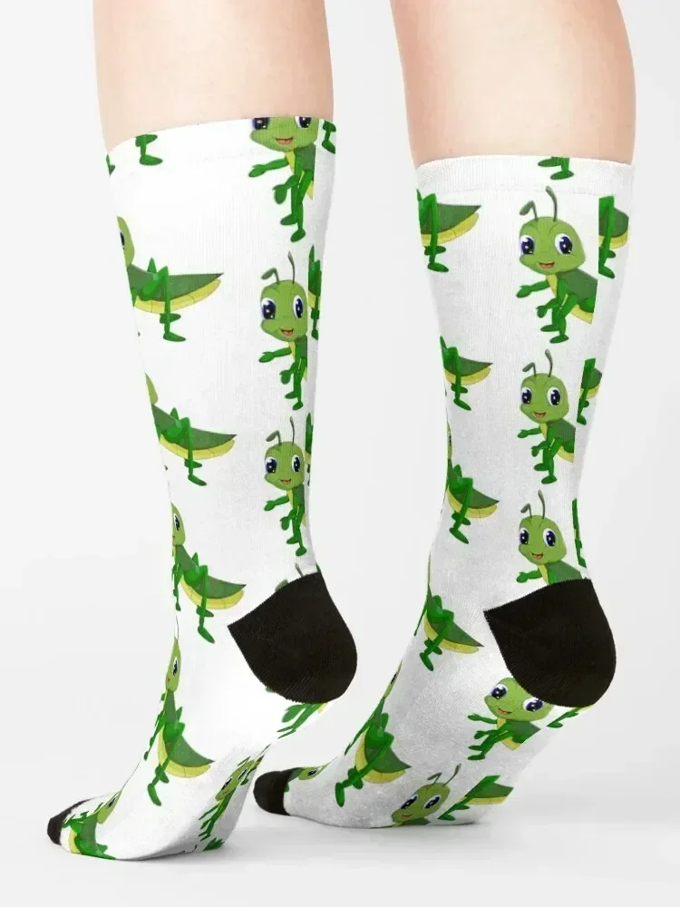 A Little Cute Green Grasshopper, Design Animal Cartoon Vector Illustration Socks funny gifts sport hip hop Socks Women's Men's