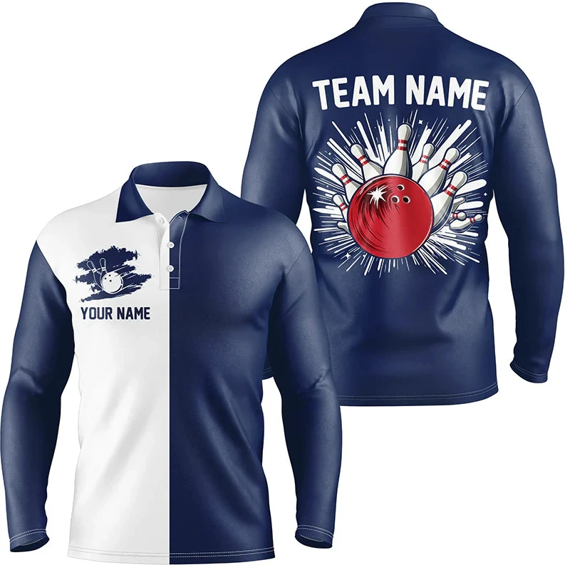 

2025 New Bowling 3D Printed Long Sleeve Polo Shirt Personalization Custom Name Team Name Team Uniforms Fashion Loose Sports Tops