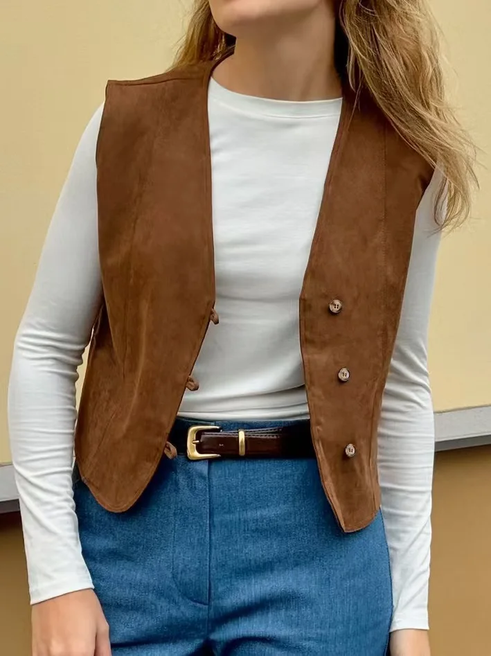 ファイオナブル Vネック スリム シングルボタン ベスト カーディガン レディース 通勤 スタイリッシュ 無地 カジュアル アウター トップス