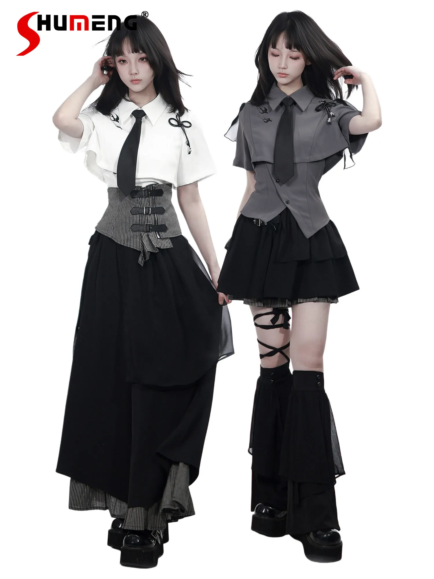 

Chinese Style Sweet Cool Skirt Suit Japanese Girls Y2k Matching Sets Clothing Summer New Short-sleeved Shirt Skirt Outfit Women