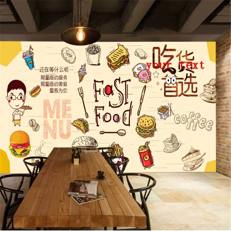 

Custom Hamburger French fries Restaurant Background Wall Mural Wallpaper 3D Snack Bar Burgers Western Fast Food Wall Paper 3D