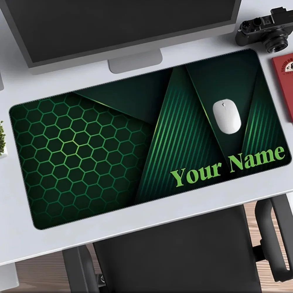 CIFbuy Personalized Green Hexagon Geometric Gaming Mouse Pad, Custom Name Multi‑Sizes Large Desk Pad Non‑Slip Rubber for Holiday