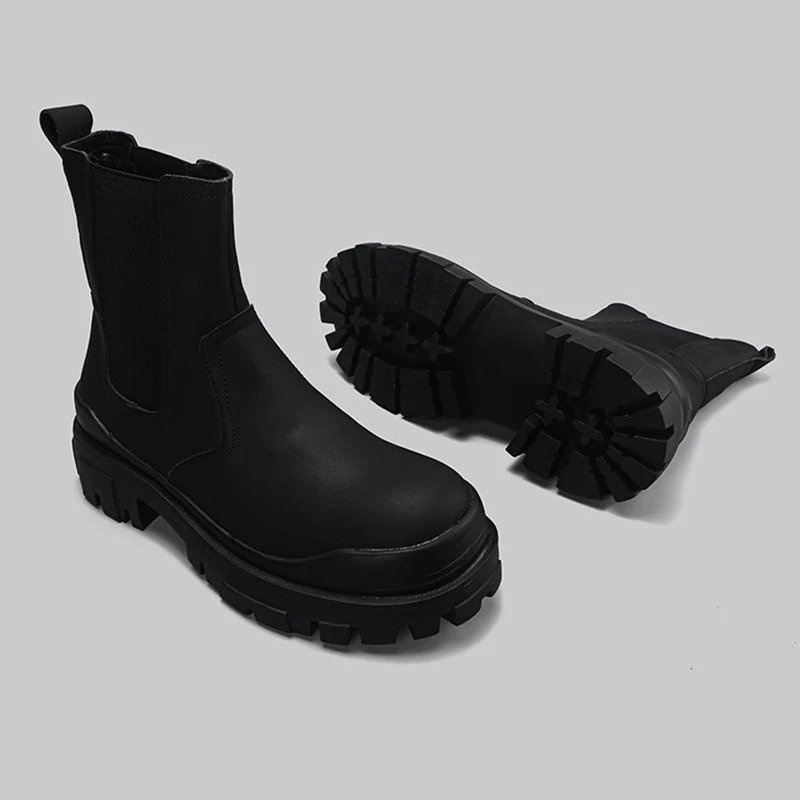 England style mens fashion chelsea boots slip-on platform shoes cowboy natural leather boot party prom designer high botas mans