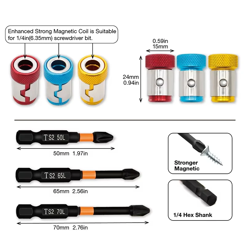 S2 magnetic extended cross screwdriver head universal 1/4 batch head magnetic coil Position magnetizer power tool accessory set