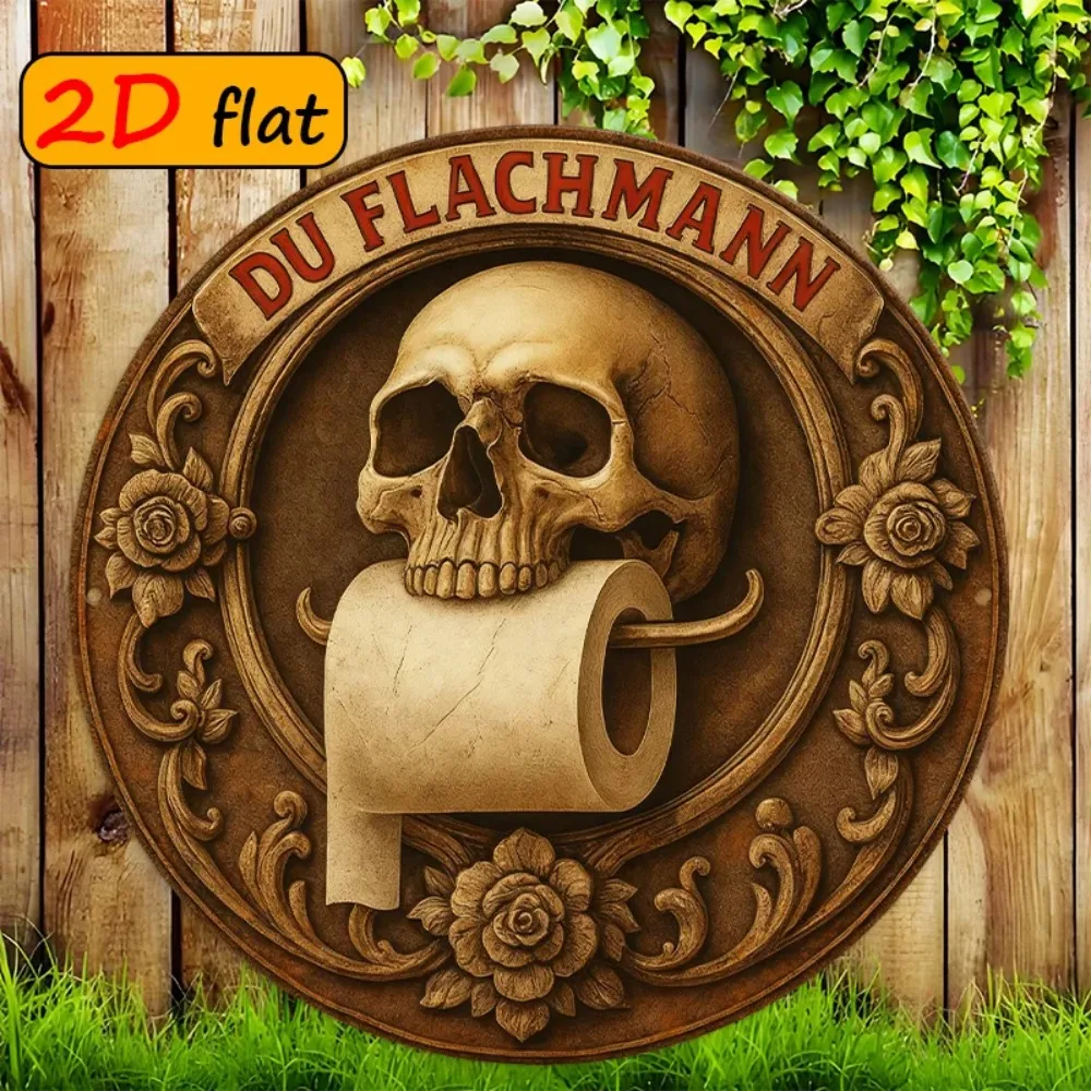 Aluminum Panel Wall Art Skull Toilet Paper 20x20 cm Metal Sign for Bar Studio Home Decor