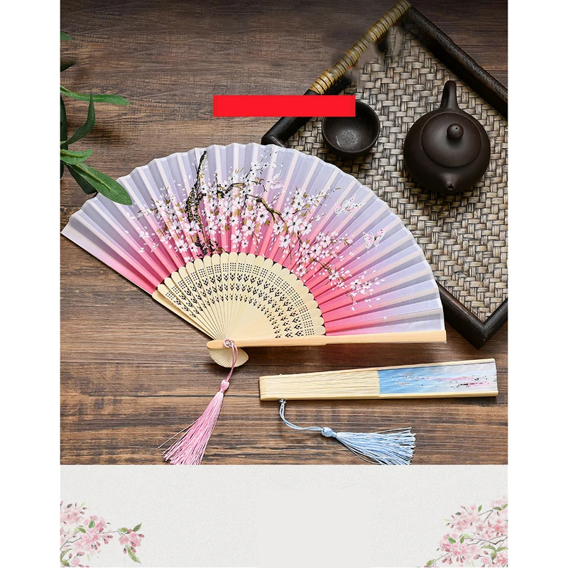 1PC Vintage Style Silk Chinese Folding Fan Japanese Pattern Art Craft Gift Home Decoration Ornaments party Dance Hand Fan gift