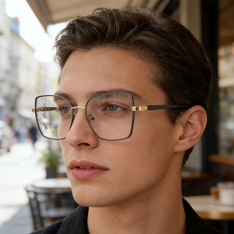 Ceofy Men Half rim Glasses Frame Clip on Brand Designer Optical Myopia Polarized Sunglasses Prescription Metal Eyeglasses