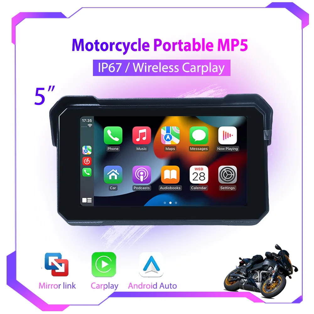 

5 Inch Motorcycle Portable Navigation GPS Wireless Carplay Android Auto Multimedia Player Waterproof Bluetooth-Compatible WiFi