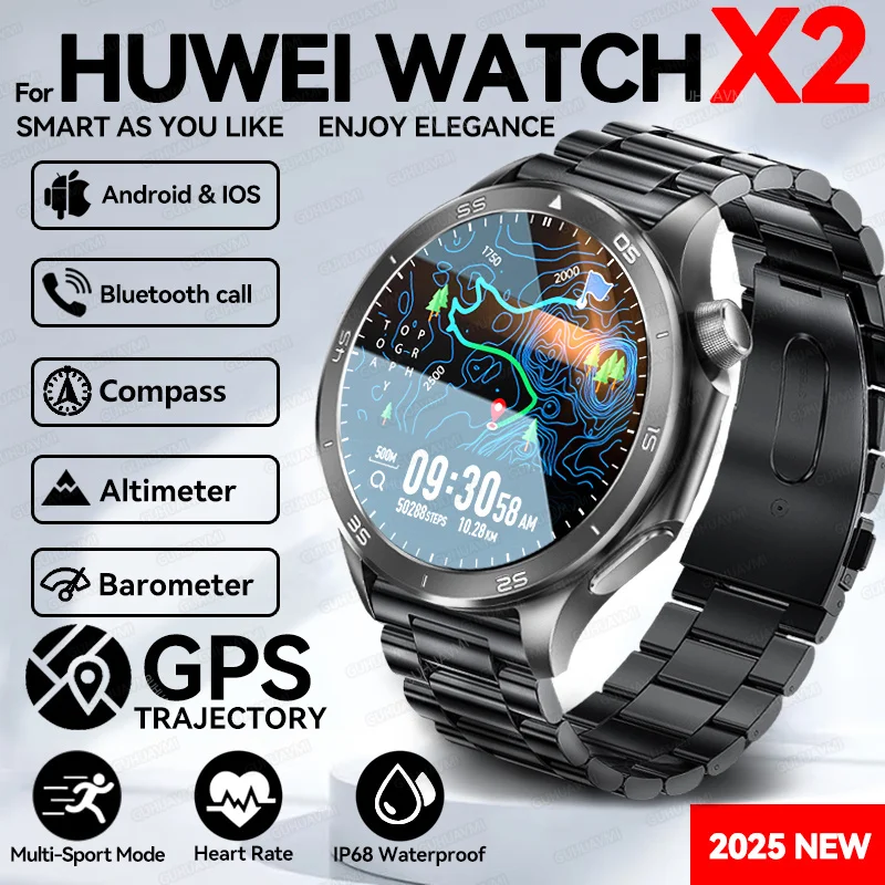 

Для HUAWEI Watch X2 GPS Track SmartWatch Мужской компас Высотомер Водонепроницаемый Bluetooth-вызов AMOLED-экран Смарт-браслет с пульсометром