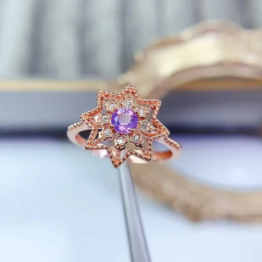 

Unique Design 925 Silver Ring Natural Amethyst Ring 4mm 0.3ct VVS Grade Amethyst Silver Jewelry