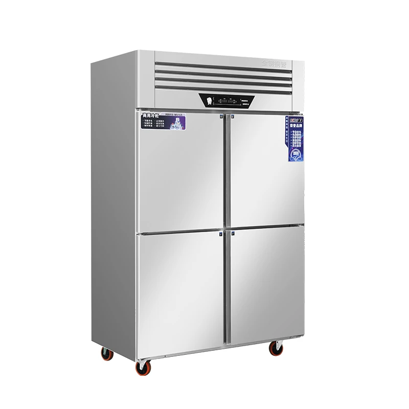 Luxury 4-Door Commercial Vertical Freezer Stainless Steel Kitchen Refrigerator Display Supermarkets Restaurants