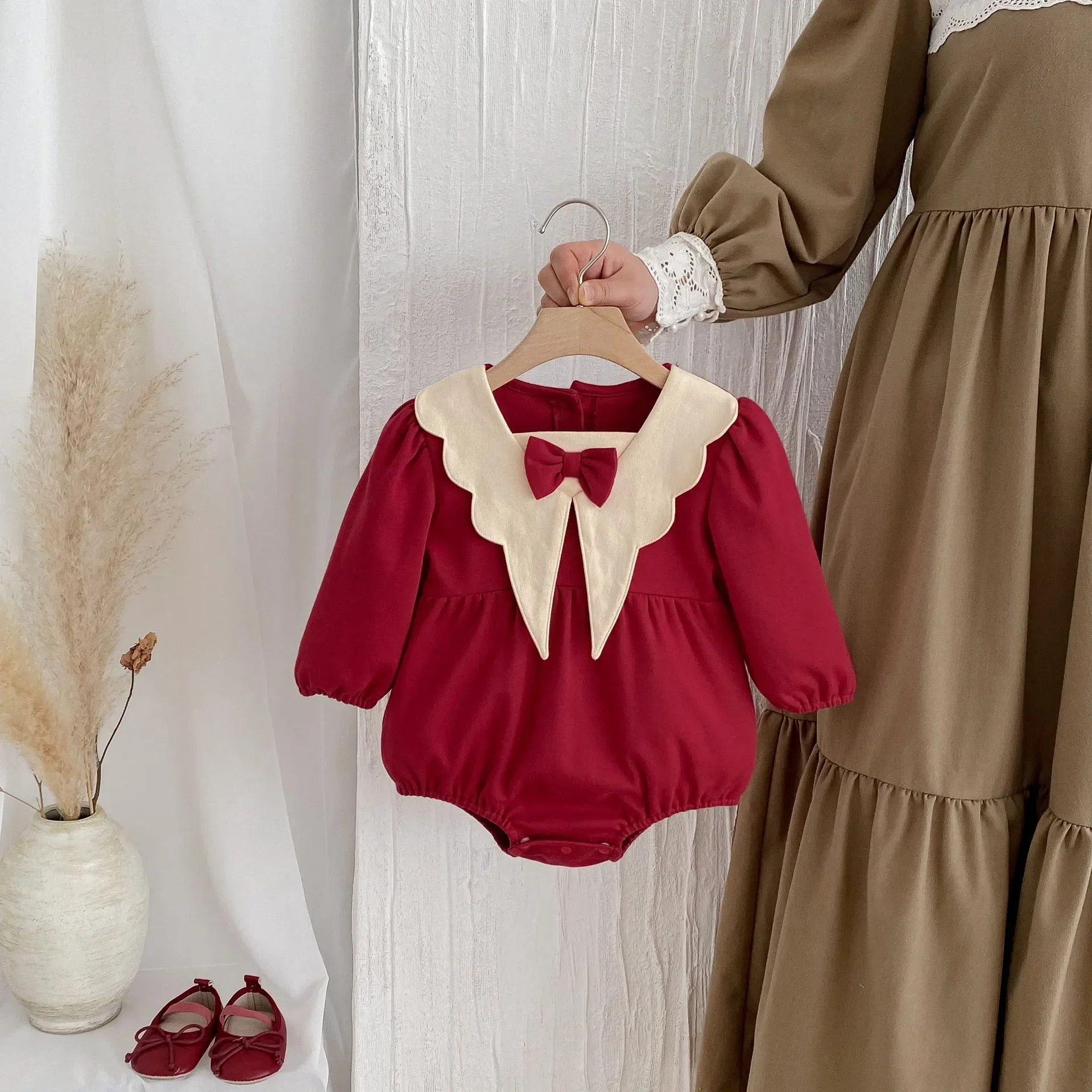 Baby Clothes Autumn New Princess Baby Girl's Jumpsuit 100 Day's Party Clothes Red One Piece Clothes 0 1 2 3 Years Old