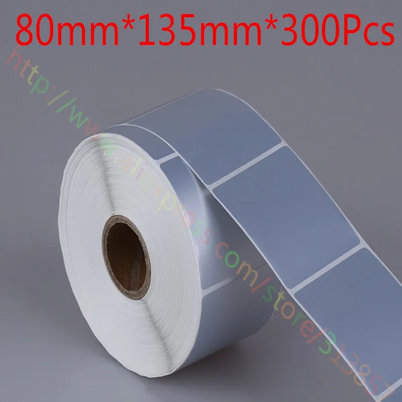 Thermal transfer bar code Printer label 80x135x300Pcs matte silver PET blank paper tag waterproof stickers For label Printer