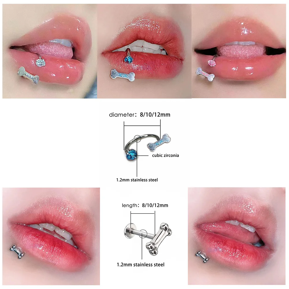 

1pc C Shape Bone Shape Lip Stud Stainless Steel Zircon Silver Color Labret Piercing Cartilage Conch Daith Tragus Body Jewelry