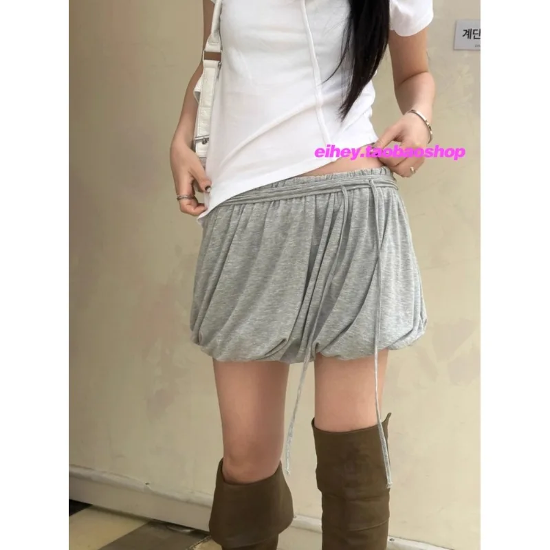 

Streetwear Pleated Solid Color All Match Bud Skirt Women 2025 Summer New High Waist Lace-up Casual Mini Skirt