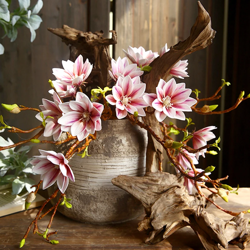 Vintage Chinese Style Magnolia Flower Bouquet Romantic Wedding Party Artificial Flower Handmade Silk Fake Flower Home Decor