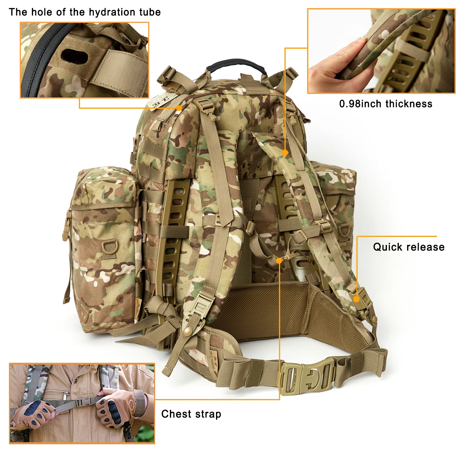 Imagem -04 - Akmax Molle Militar Médio Multicam Mochila Exército Tactical Assalto Mochila Pacote com Moldura Externa 50l