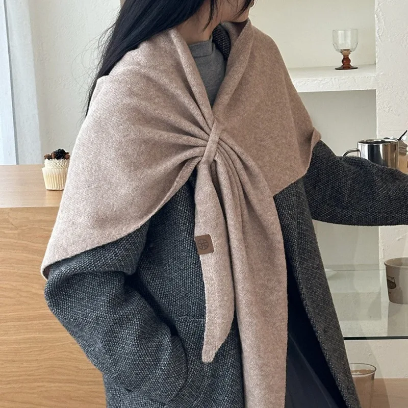 الخريف والشتاء النسخة الكورية الجديدة المرأة الرقبة التفاف الصوف المخلوطة الثلاثي شال الإناث سميكة مع محبوك الكتف الدافئ