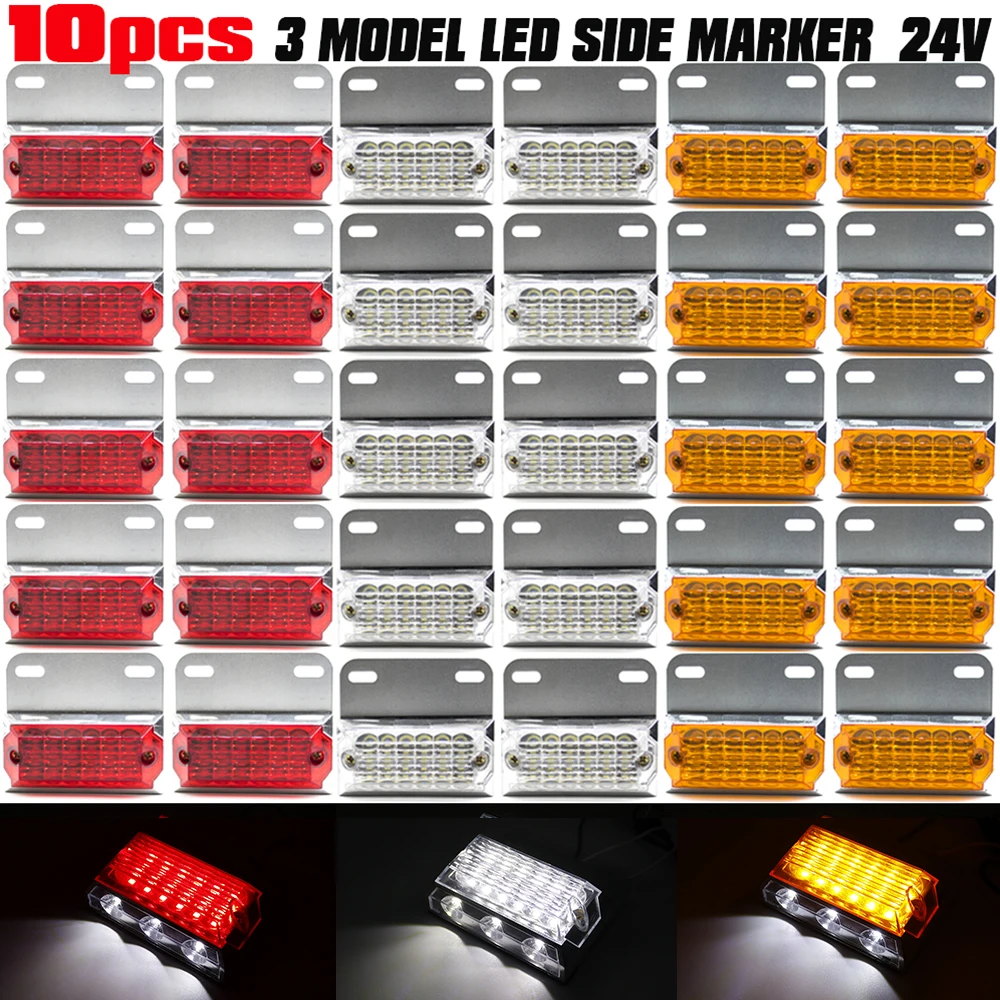 10pcs 12V 24V 15 LED Side Marker Light Car External Lights Squarde Warning Tail Light Signal Lamp 3 Modes Trailer Truck Lorry