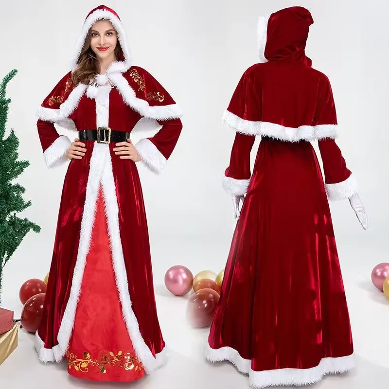 Christmas Costume Adult Canary Velvet Christmas Queen Santa Claus Party Cosplay Costume Little Red Riding Hood Long Dress Outfit