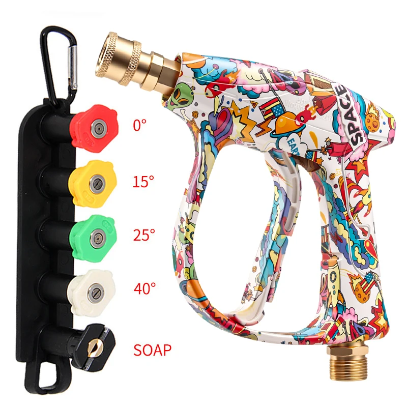 2026 New Graffiti Design High Pressure Washer Gun, Aluminum Valve Copper Head, 5-Color Nozzle Tips Set, 1/4