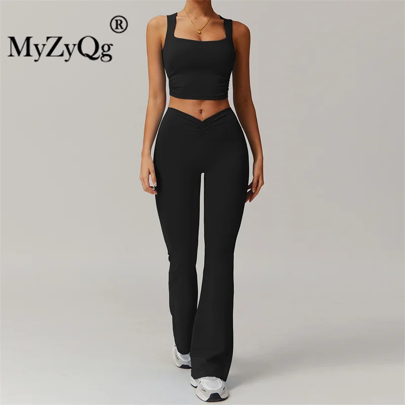 MyZyQg Yoga Bra High Waist Exercise Flared Pant Suit Women Sports Outdoor Running Fitness Skinny Running Fitness Leggings Set