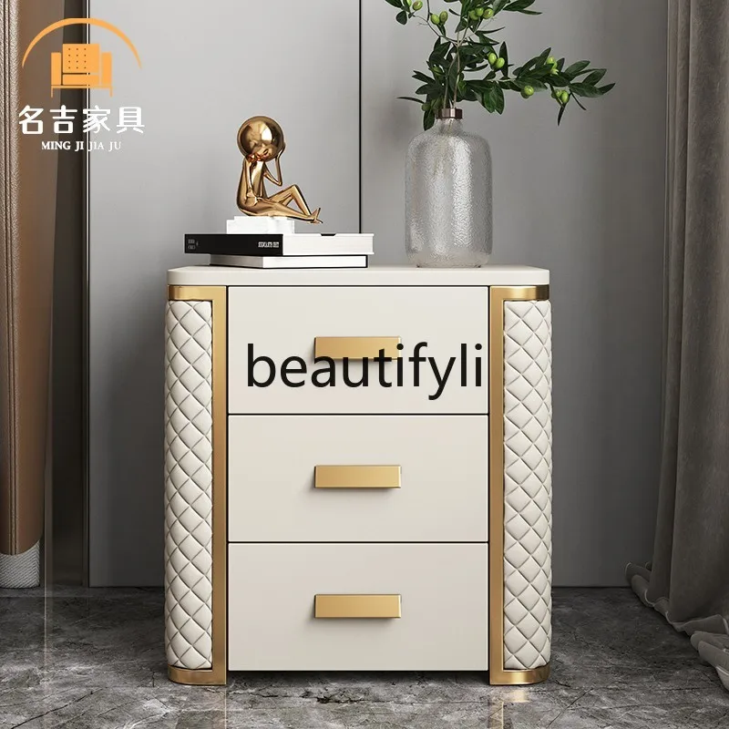

Light luxury bedside table High-end slate three-layer solid wood bedside cabinet Locker