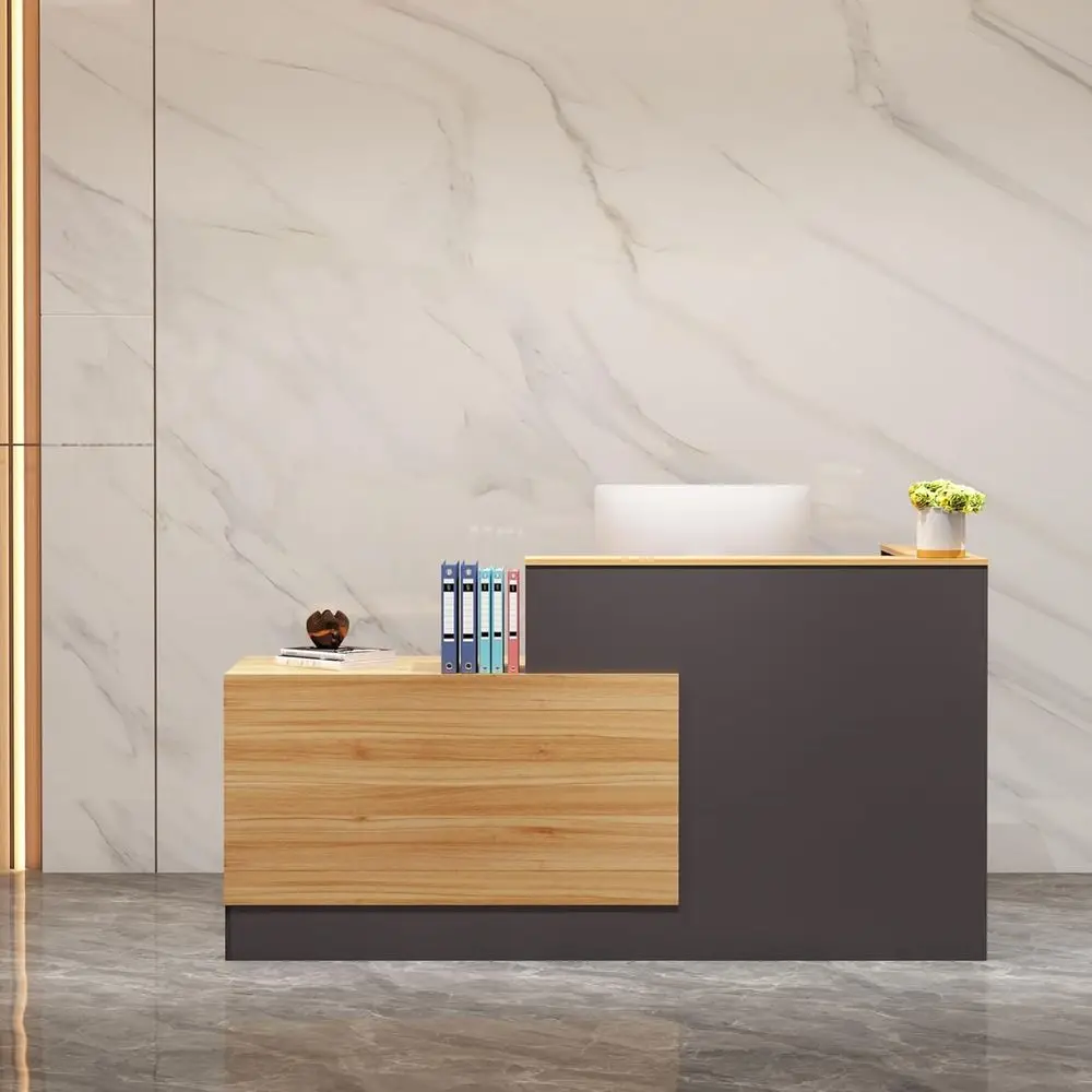 L-Shaped Retion Desk with Lockable Ders, Adjustable ile Cabinet & Keyboard Tray, ern ront Counter or Oice, Sn, or Lobby (Right-L