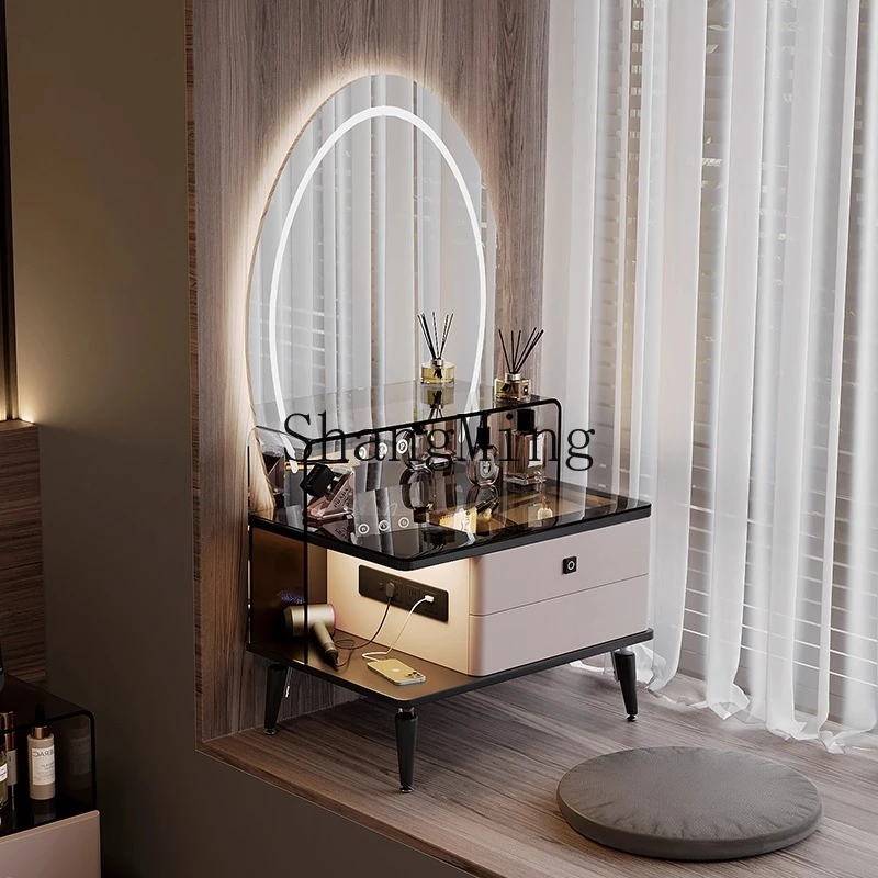

ZYY light luxury solid wood bay window bedroom simple modern makeup table smart large mirror integrated storage cabinet