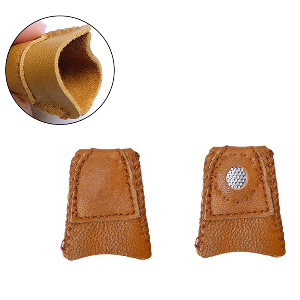 

2Pcs Finger Protector for Sewing Sheepskin Thimble with Metal Tip Craft Needle Pusher Ideal for Hand Stitching Projects