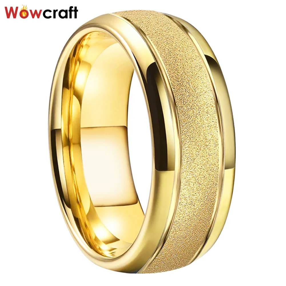 Sandblasted Gold Tungsten Ring for Men Women Fashion Engagement Wedding Band