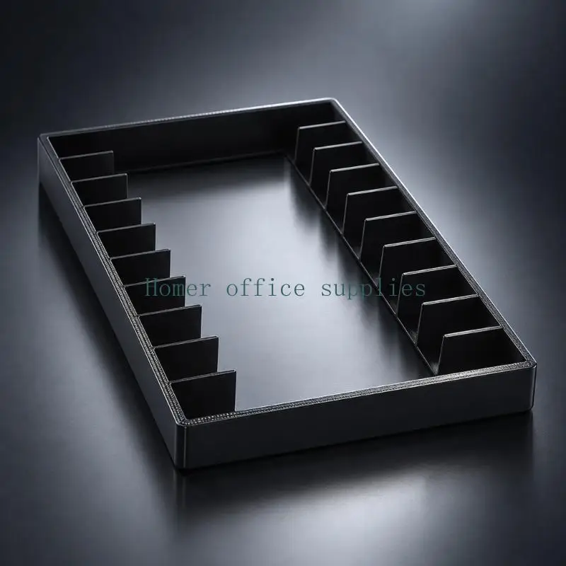 K43B Open-Frame Cassette Tape Case Holder with Vertical Dividers, Black ABS Plastic Rack for Separated Collection Storage in a