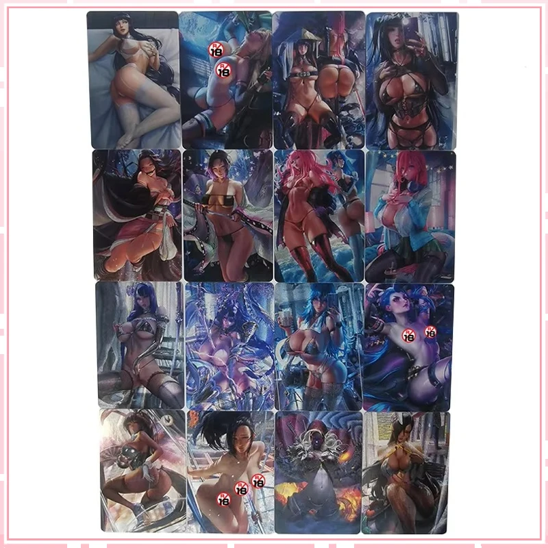 In Stock 16Pcs/set Tsunade Hyuga Hinata Raiden Shogun Jinx Kochou Shinobu Nezuko Sexy Anime Girls Game Collection Cards Toy Gift