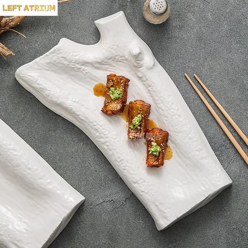 Matte White Ceramic Plate Serving Plate Dessert Snack Dish Sushi Dish Tree Branch Shape Plates Restaurant Molecular Tableware