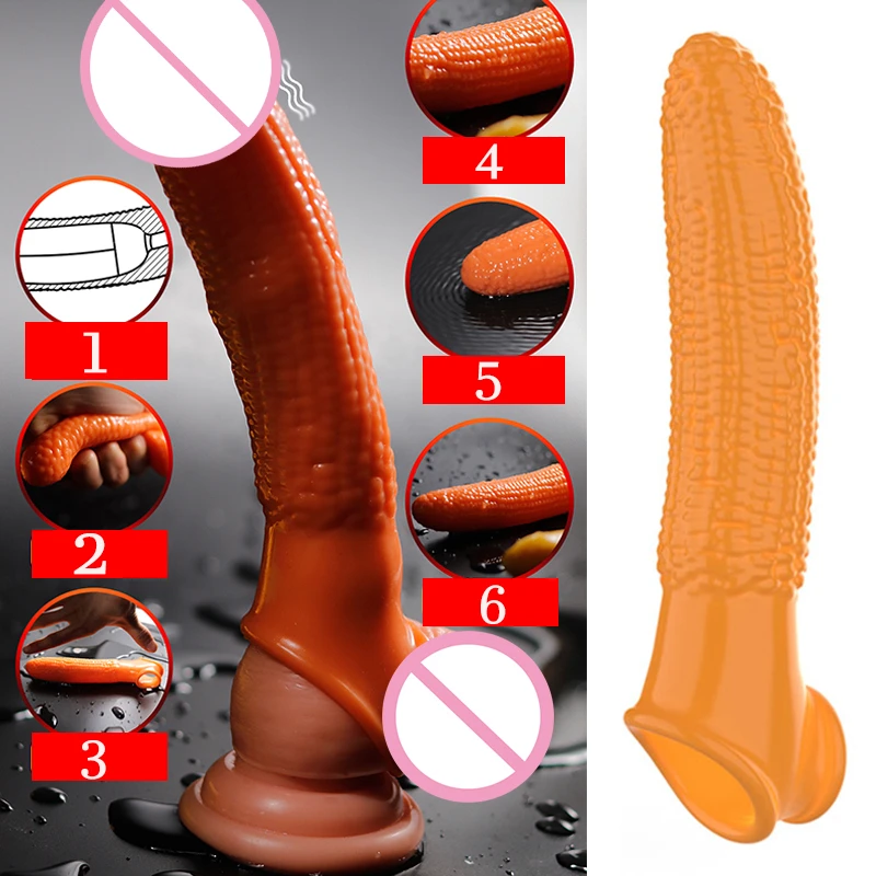 Vegetable Penis Enlargement Sleeve Vibrating Penis Extender Sleeve Locking Semen Cock Ring Delay Ejaculation Sex Toys for Men18+