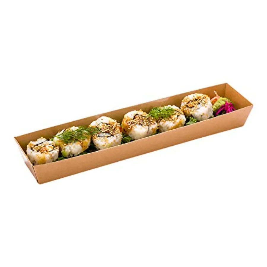 

Large Paper Sushi Container - Maki Sushi Box - Kraft Brown - 11 1/4" x 2" x 1 1/2" - 100ct Box - Matsuri Vision - MATCHING LID: