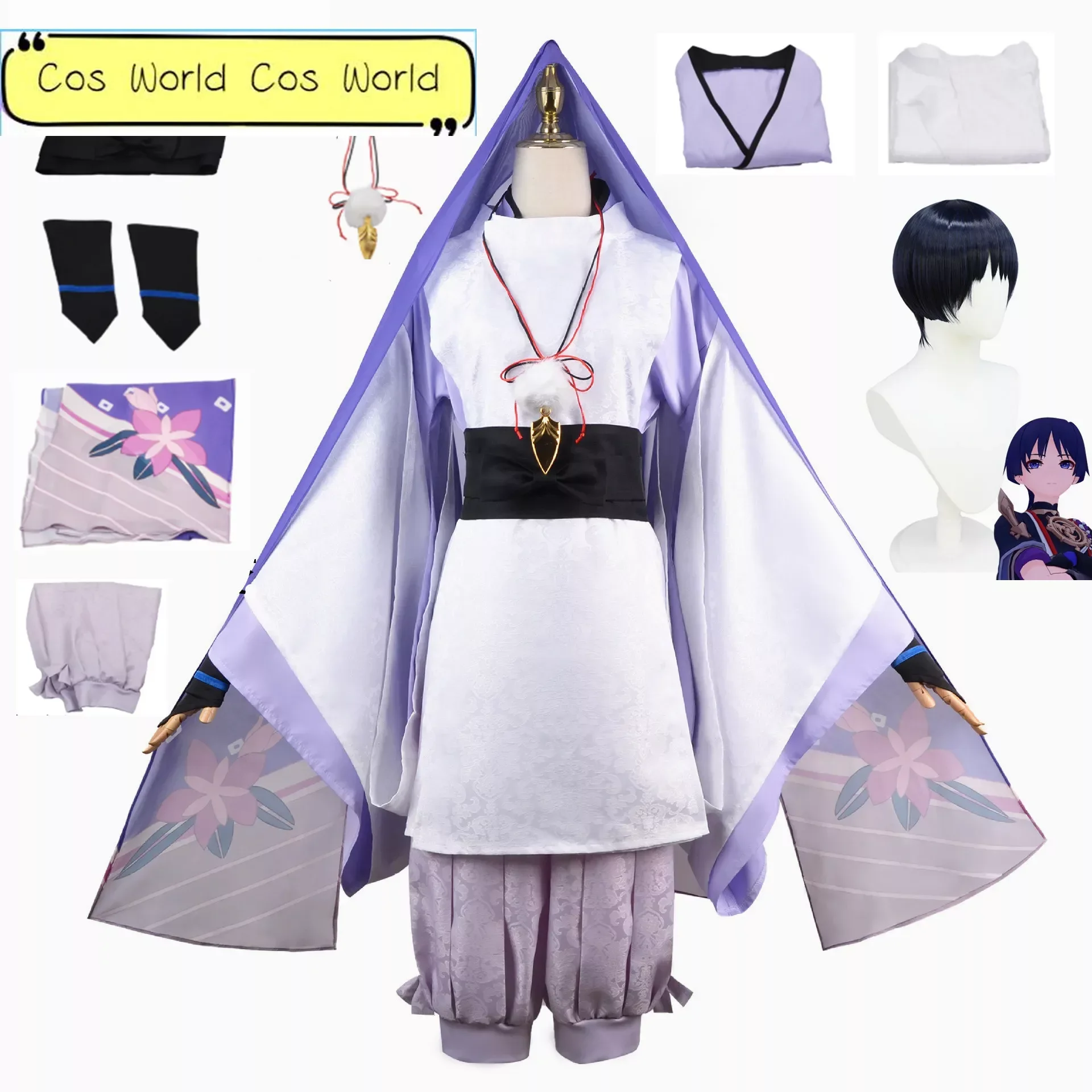 

Genshin Impact Balladeer Cosplay Costume Scaramouche Uniform Wig Halloween Wanderer Costume Cloak Kunikuzushi Anime Cosplay