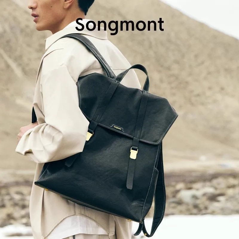 

Songmont Stylish Oversized Backpack Cowhide Leather Laptop Bag Casual Commuter Backpack