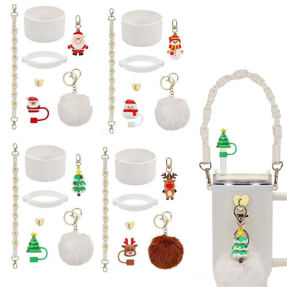 7PCS/SET For Stanley Ice Bullock Cup Accessory Set Christmas Themed Portable Rope Cup Set Hairball Pendant Straw Cap