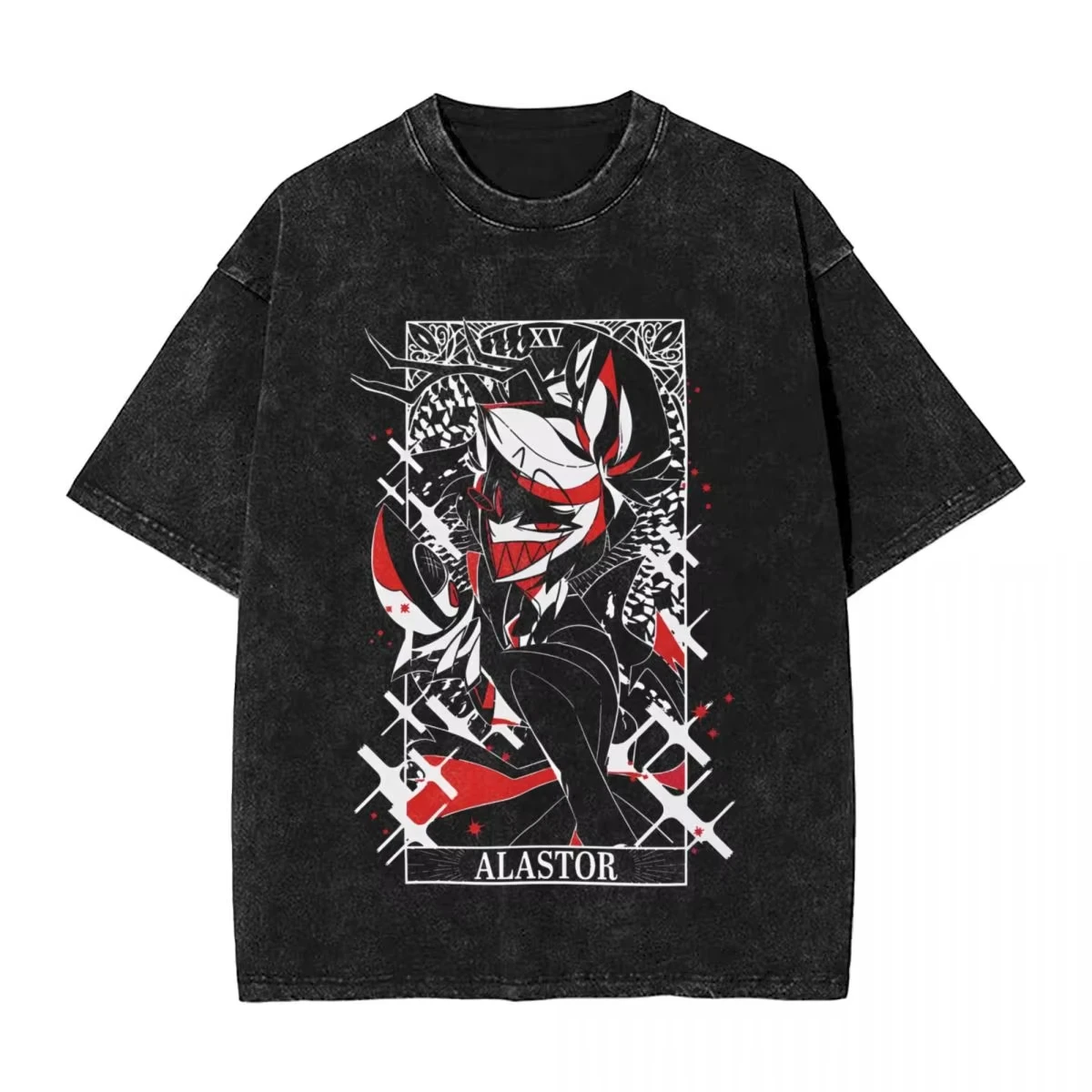 Hot Sale Stained Glass Alastor Hazbins Hotels Summer Graphic Print T-shirt Men Women Retro Washed Cotton Oversize Summer New Tee